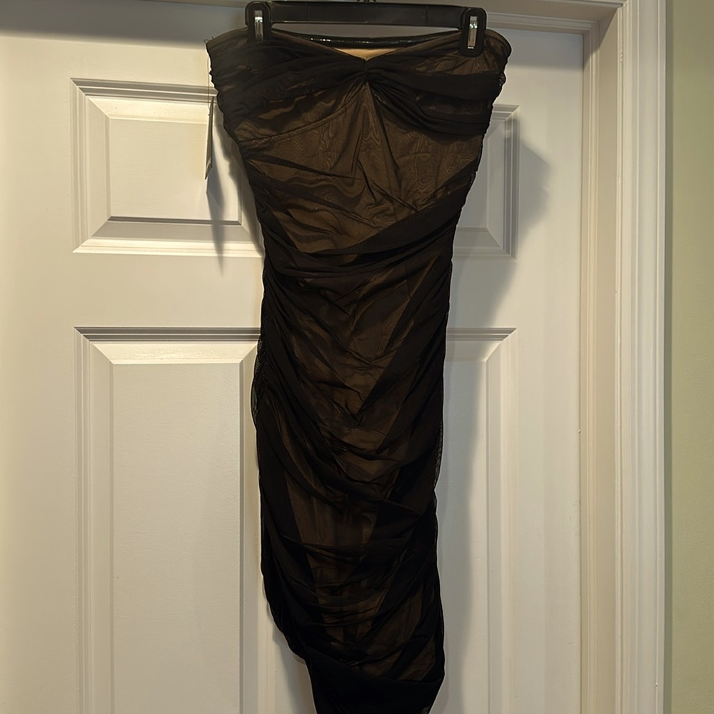 NWT Norma Kamali black mesh strapless dress size M